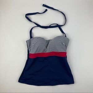 Niptuck Swim Top Womens 10 Blue Red Striped